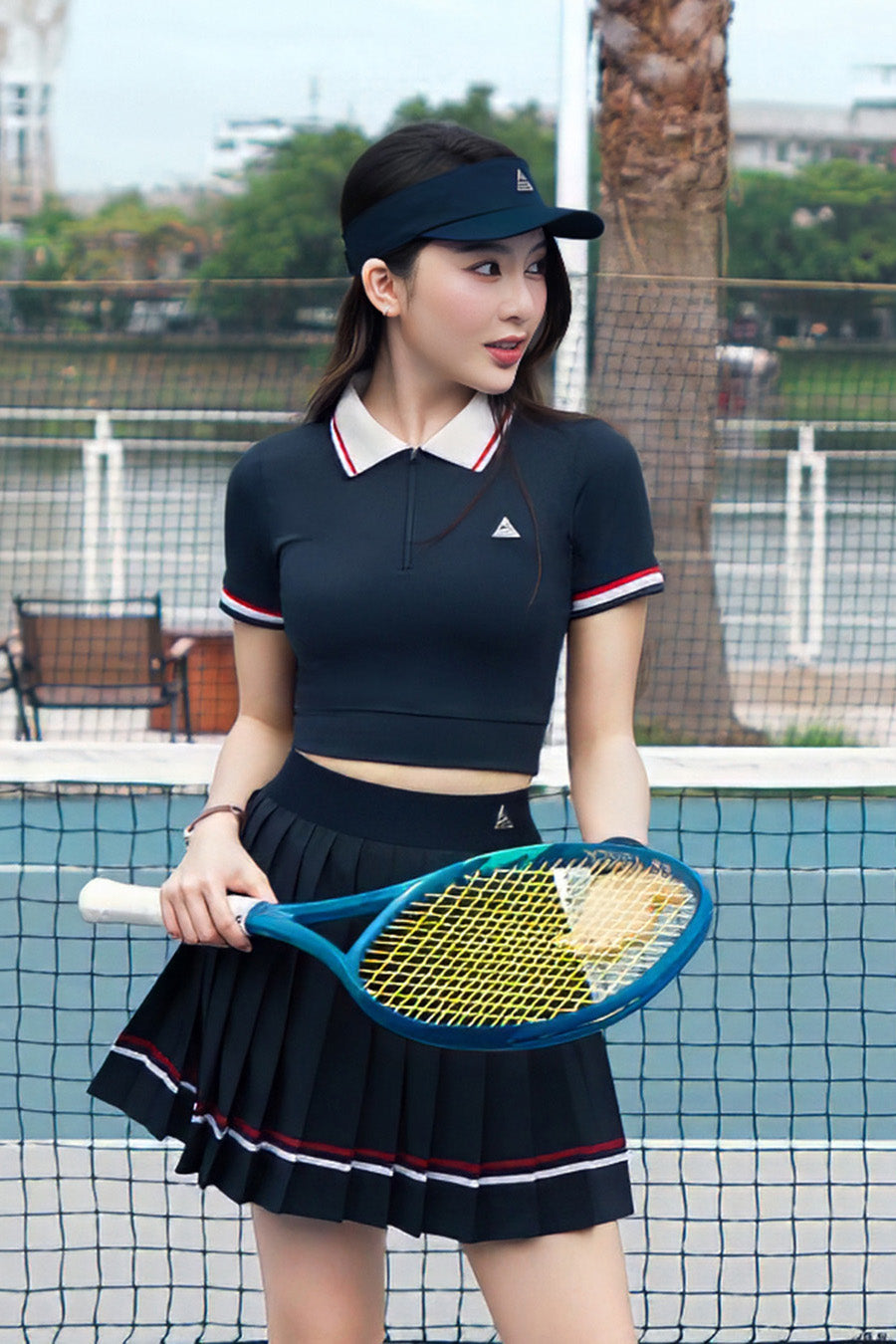 Chân váy tennis pickleball nữ Fitme VIF EA - VXSP02 - Navy sọc đỏ - Fitme Sportswear