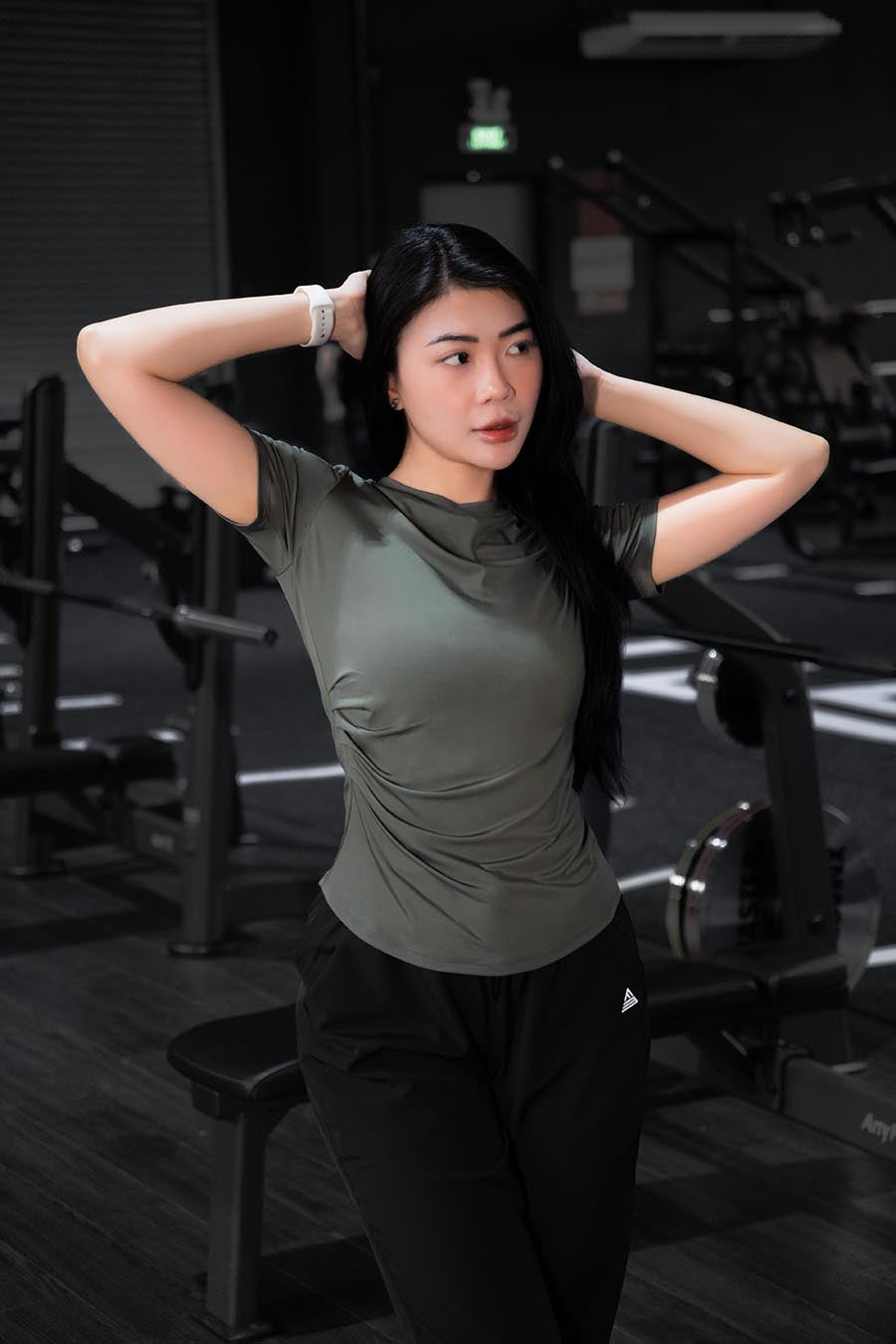 Áo thun gym nữ Fitme xếp ly - ATXL01 - Xanh rêu - Fitme Sportswear