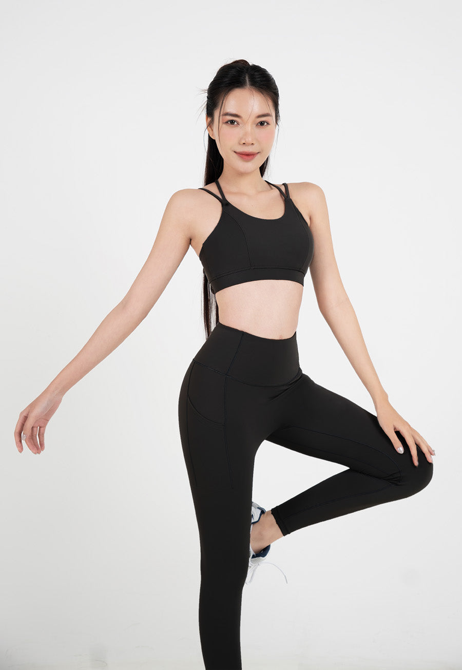 Áo bra tập yoga Strappy Back Fitme Flow - BRSB - Đen - Fitme Sportswear