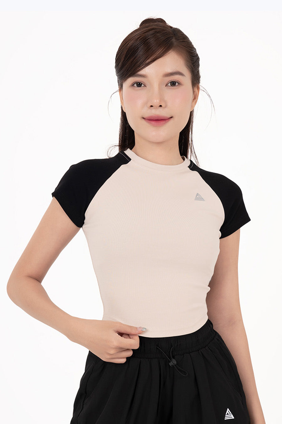 Áo thun raglan tập gym Cover23 - Cream tay Đen - Fitme Sportswear