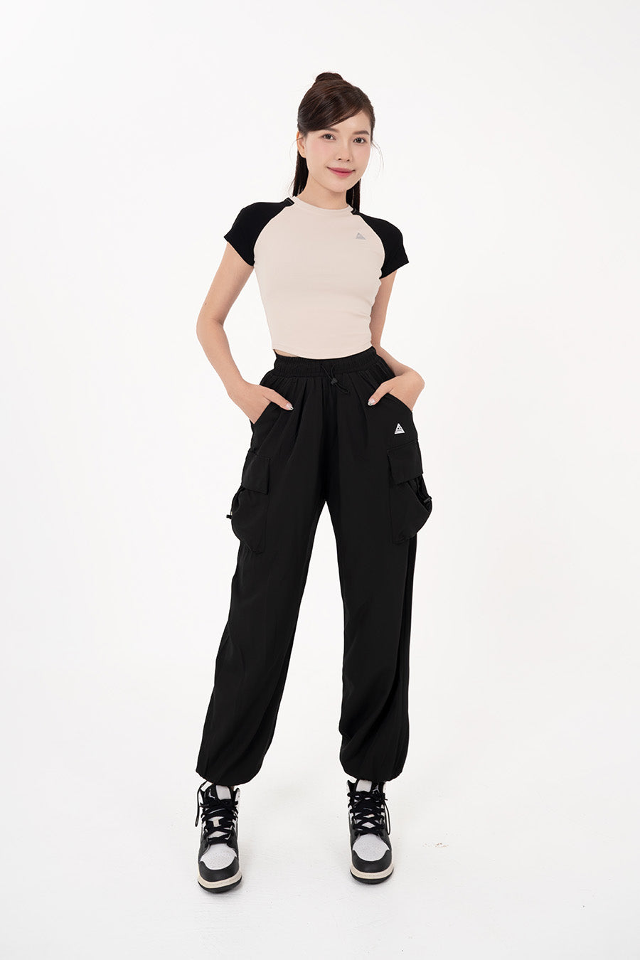Áo thun raglan tập gym Cover23 - Cream tay Đen - Fitme Sportswear