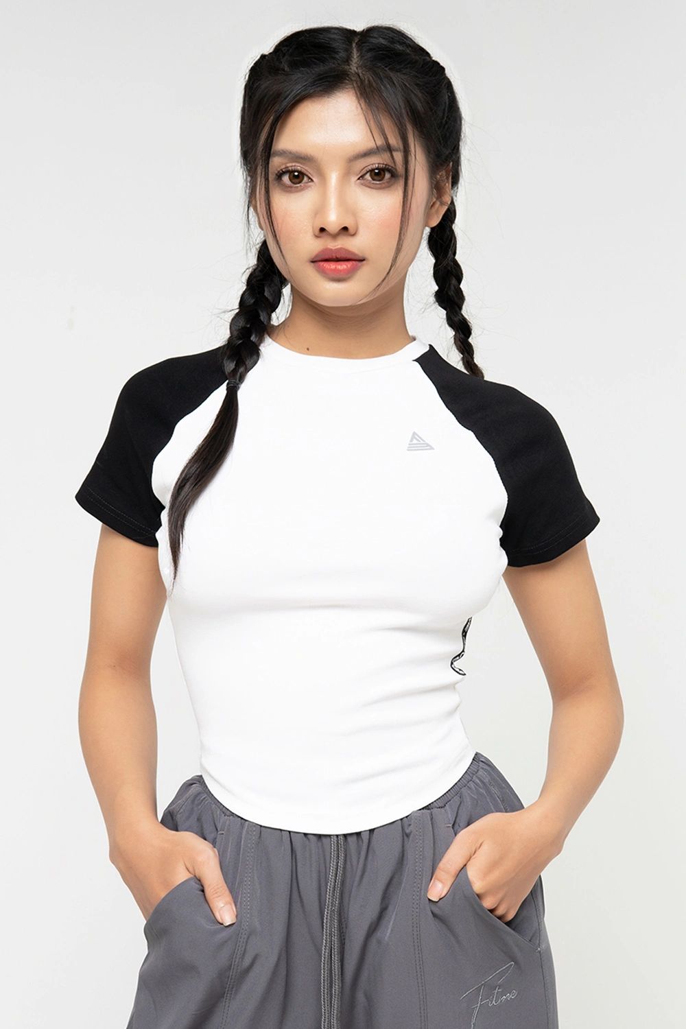 Áo thun raglan tập gym Cover23 - Trắng tay Đen - Fitme Sportswear