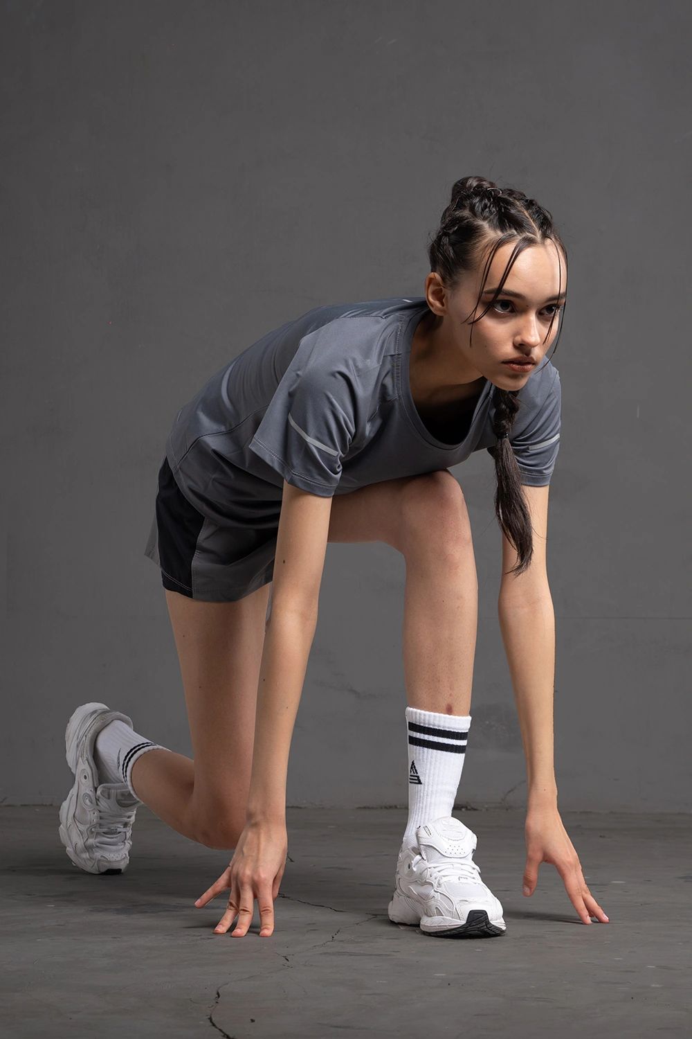 Áo thun thể thao nữ vạt bầu - Space Grey - Fitme Sportswear
