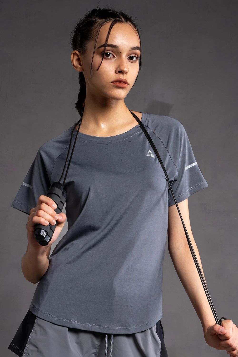 Áo thun thể thao nữ vạt bầu - Space Grey - Fitme Sportswear