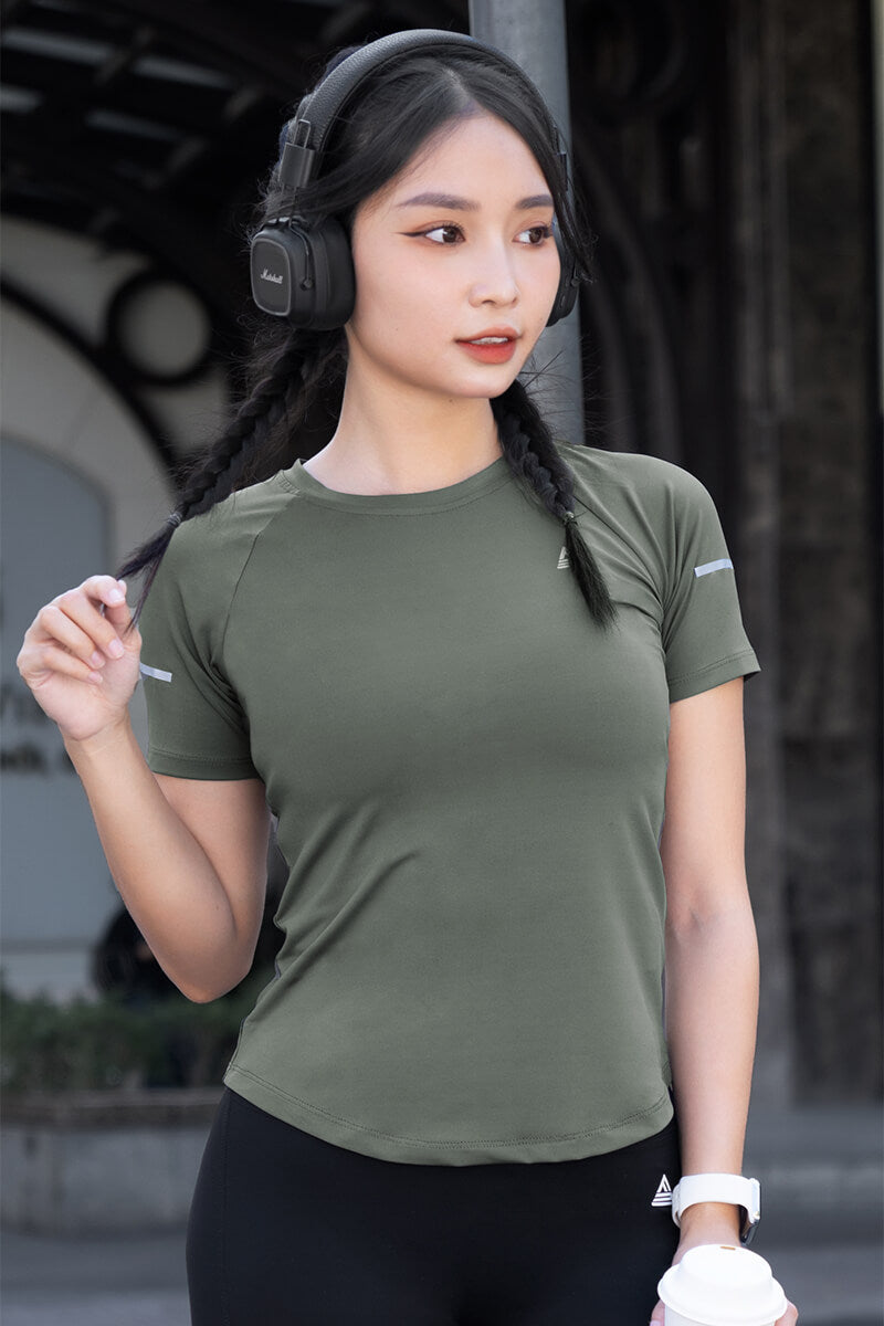 Áo thun thể thao nữ vạt bầu - Xanh Rêu - Fitme Sportswear