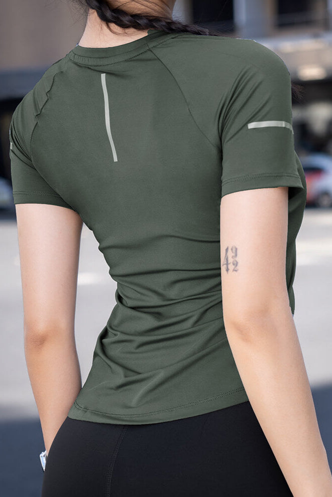 Áo thun thể thao nữ vạt bầu - Xanh Rêu - Fitme Sportswear