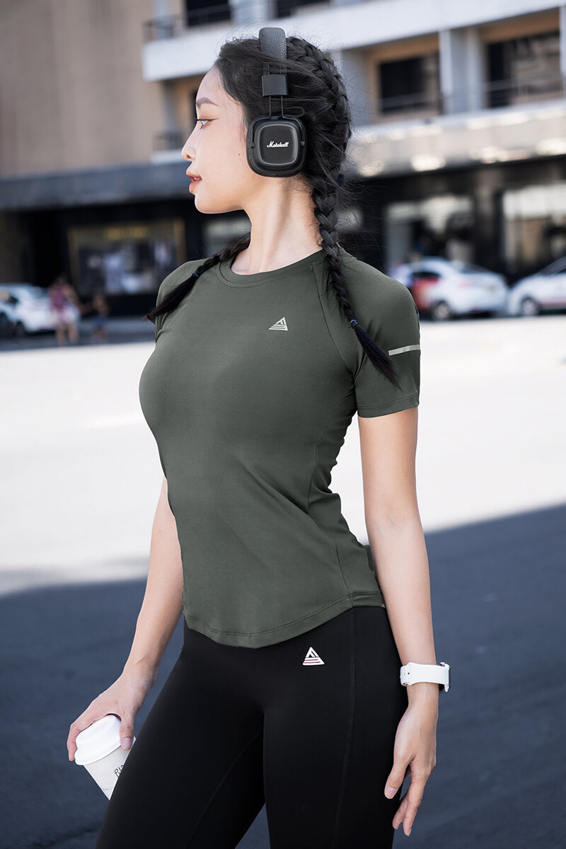 Áo thun thể thao nữ vạt bầu - Xanh Rêu - Fitme Sportswear