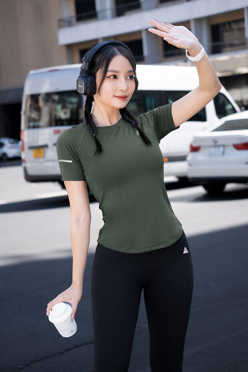 Áo thun thể thao nữ vạt bầu - Xanh Rêu - Fitme Sportswear