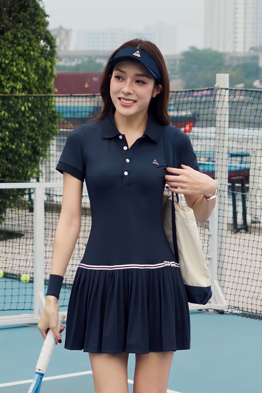 Váy tennis pickleball nữ Fitme FLAIR EA - DNSP02 - Navy nơ navy - Fitme Sportswear