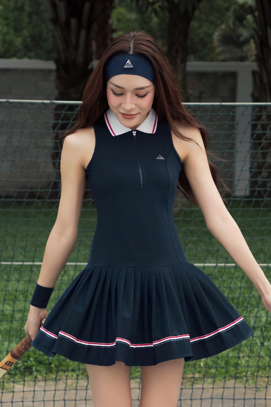 Váy tennis pickleball nữ Fitme LIBRE EA - DXSP01 - Navy sọc đỏ - Fitme Sportswear