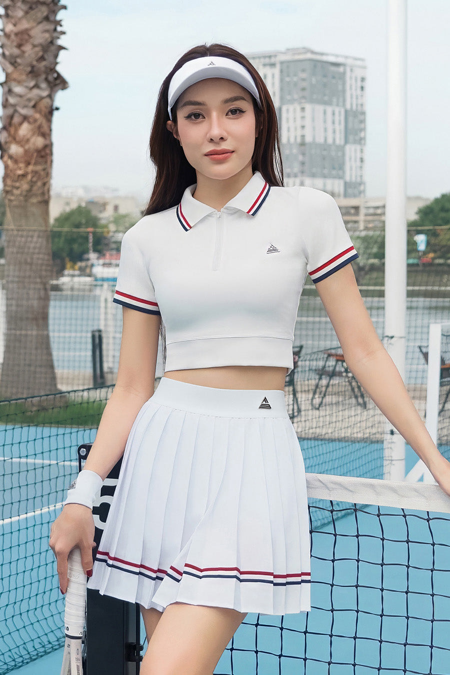 Chân váy tennis pickleball nữ Fitme VIF EA - VXSP02 - Trắng sọc đỏ - Fitme Sportswear