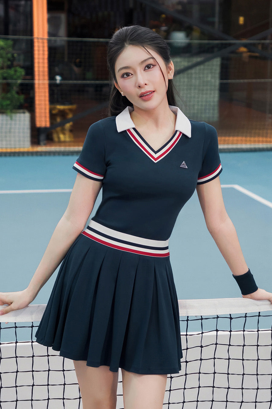 Váy tennis pickleball nữ Fitme GLORY EA - DPSP01 - Navy sọc đỏ - Fitme Sportswear