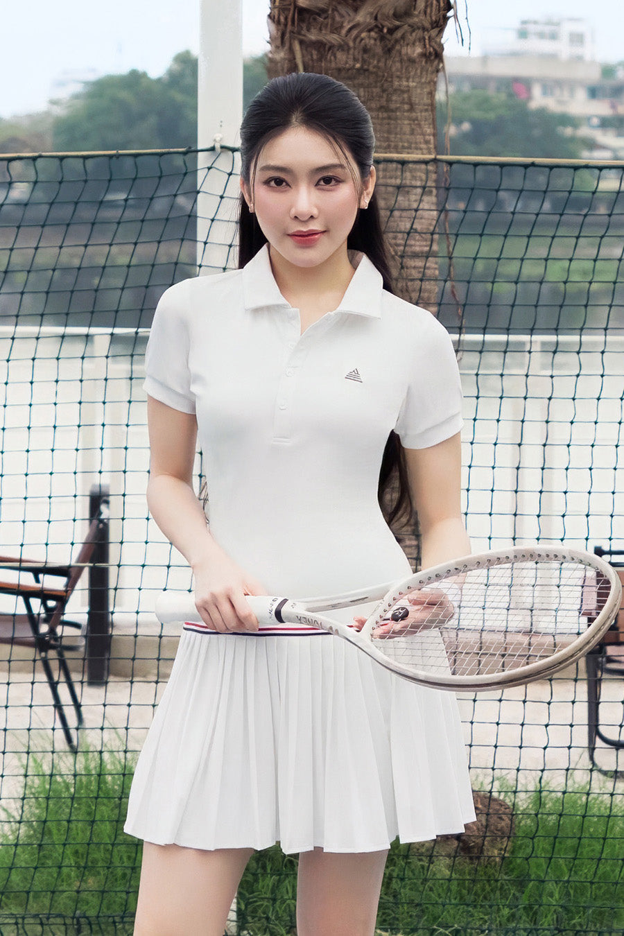 Váy tennis pickleball nữ Fitme FLAIR EA - DNSP02 - Trắng nơ đỏ - Fitme Sportswear