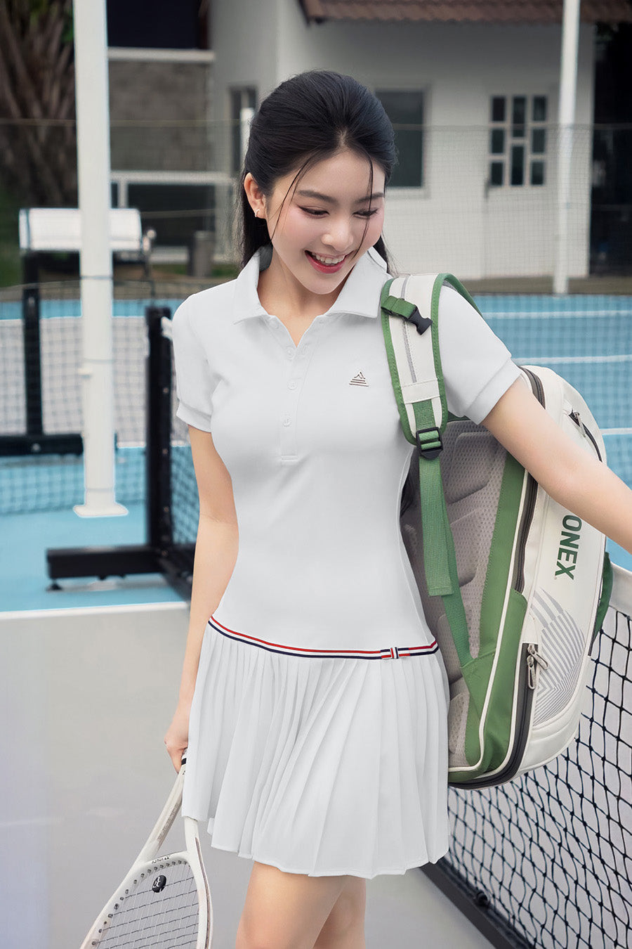 Váy tennis pickleball nữ Fitme FLAIR EA - DNSP02 - Trắng nơ đỏ - Fitme Sportswear