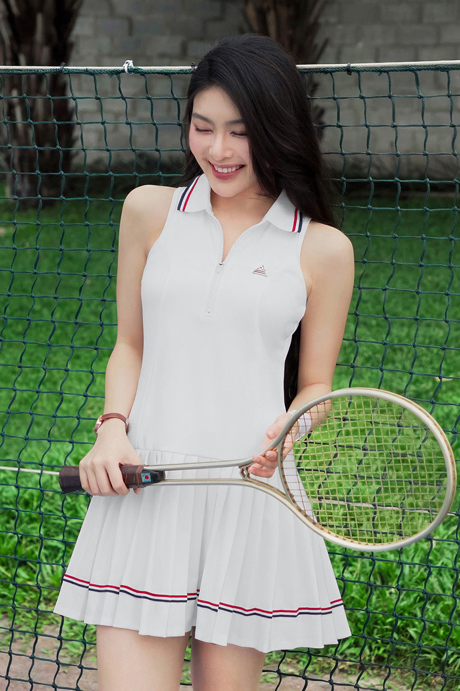 Váy tennis pickleball nữ Fitme LIBRE EA - DXSP01 - Trắng sọc đỏ