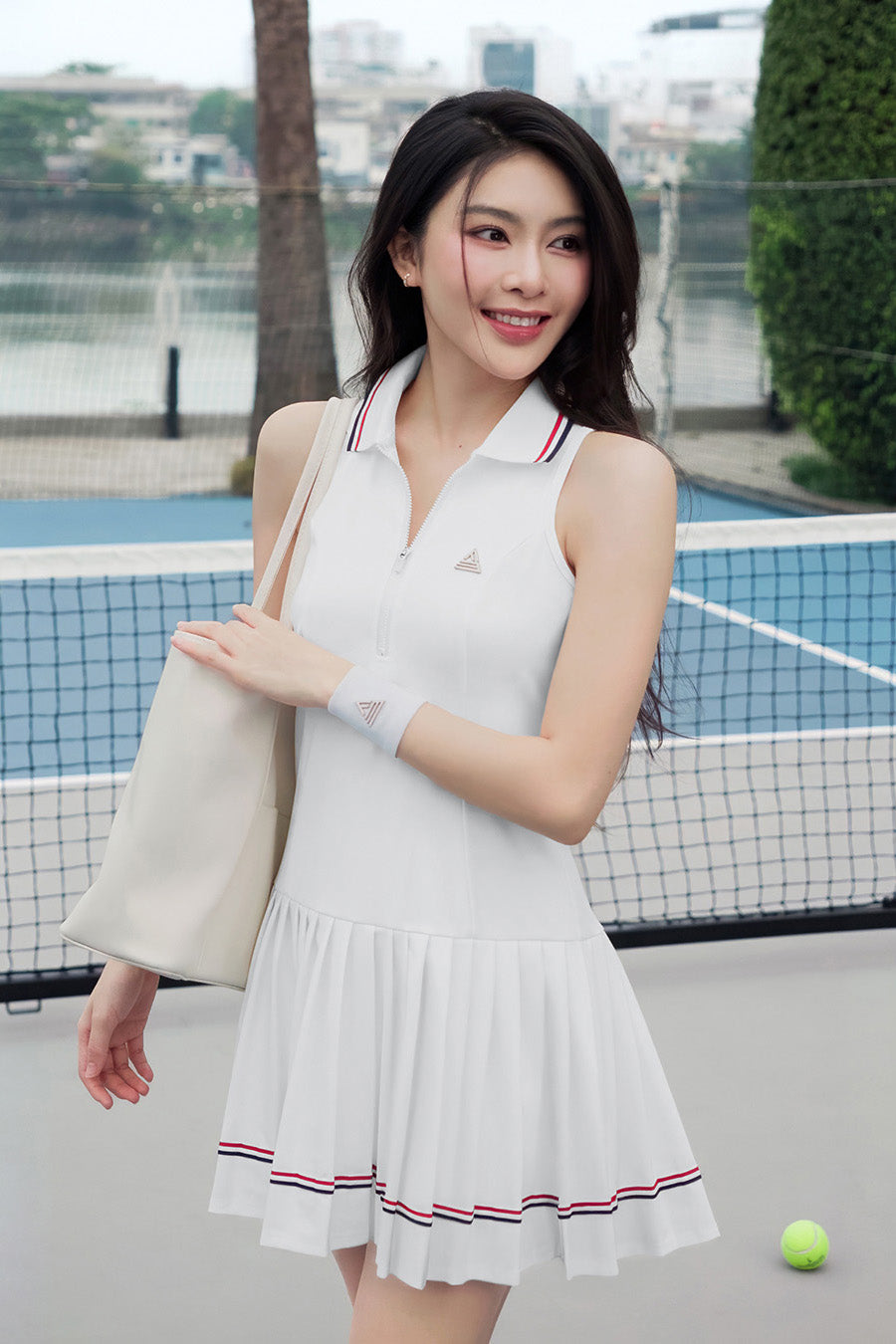 Váy tennis pickleball nữ Fitme LIBRE EA - DXSP01 - Trắng sọc đỏ