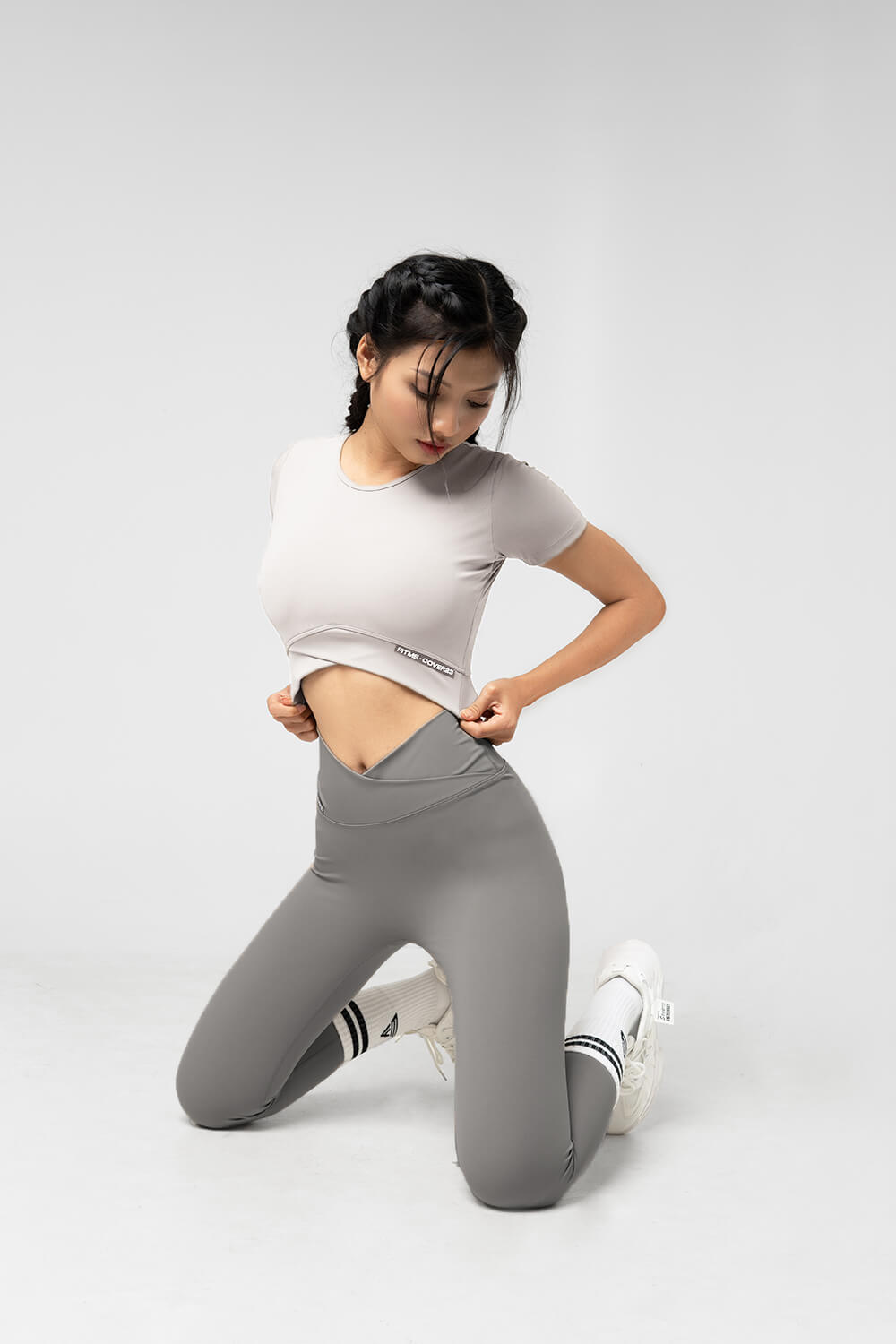 Quần legging dài tập gym cạp chéo Cover23 - Dark Grey - Fitme Sportswear