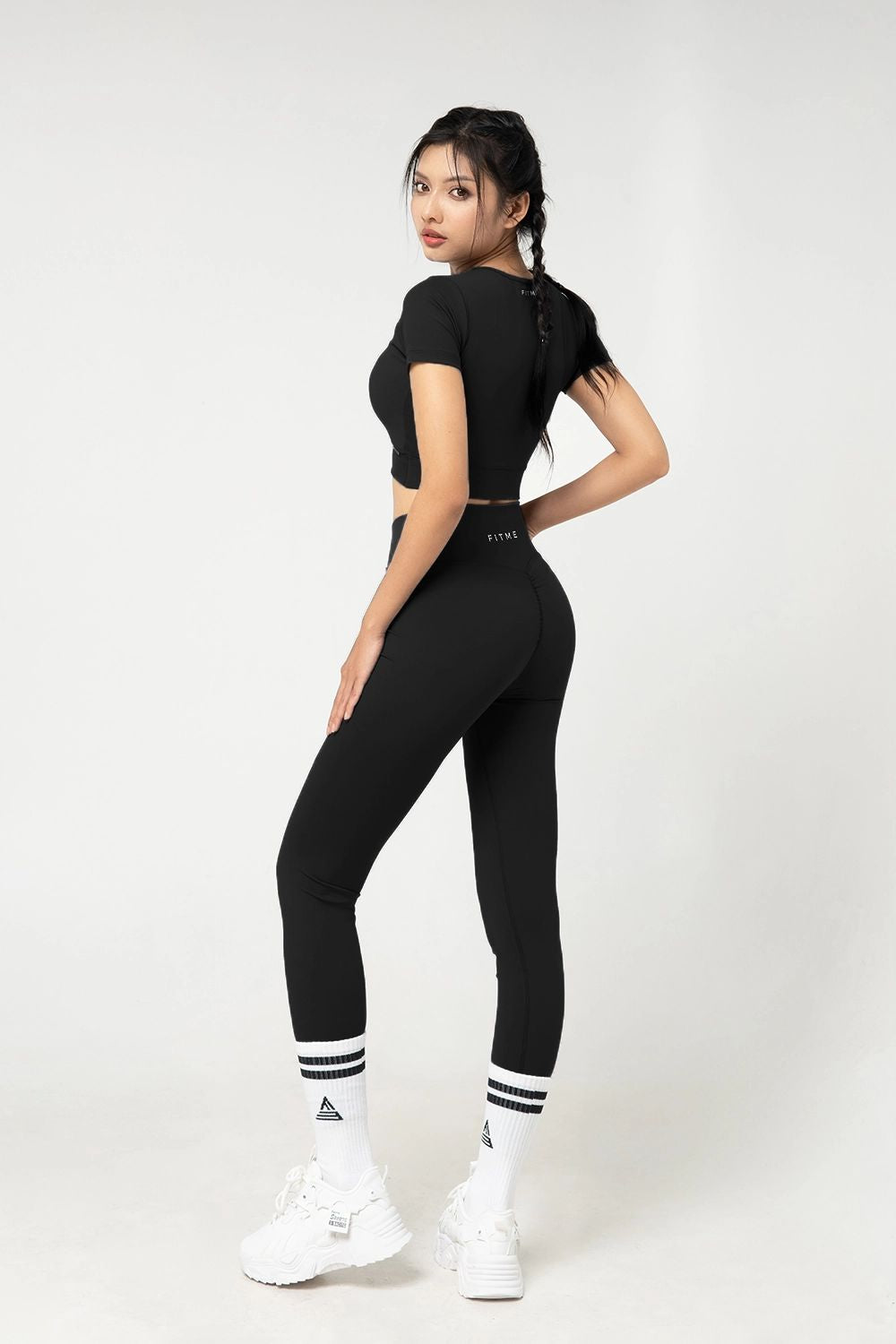Quần legging dài tập gym cạp chéo Cover23 - Đen - Fitme Sportswear