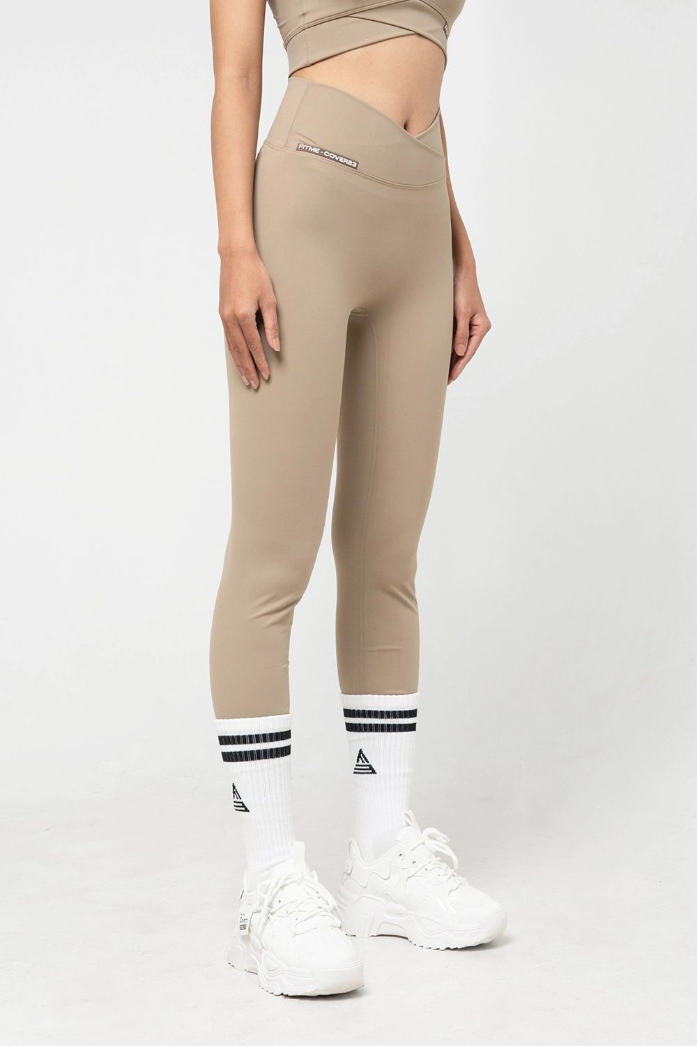 Quần legging dài tập gym cạp chéo Cover23 - Sand - Fitme Sportswear