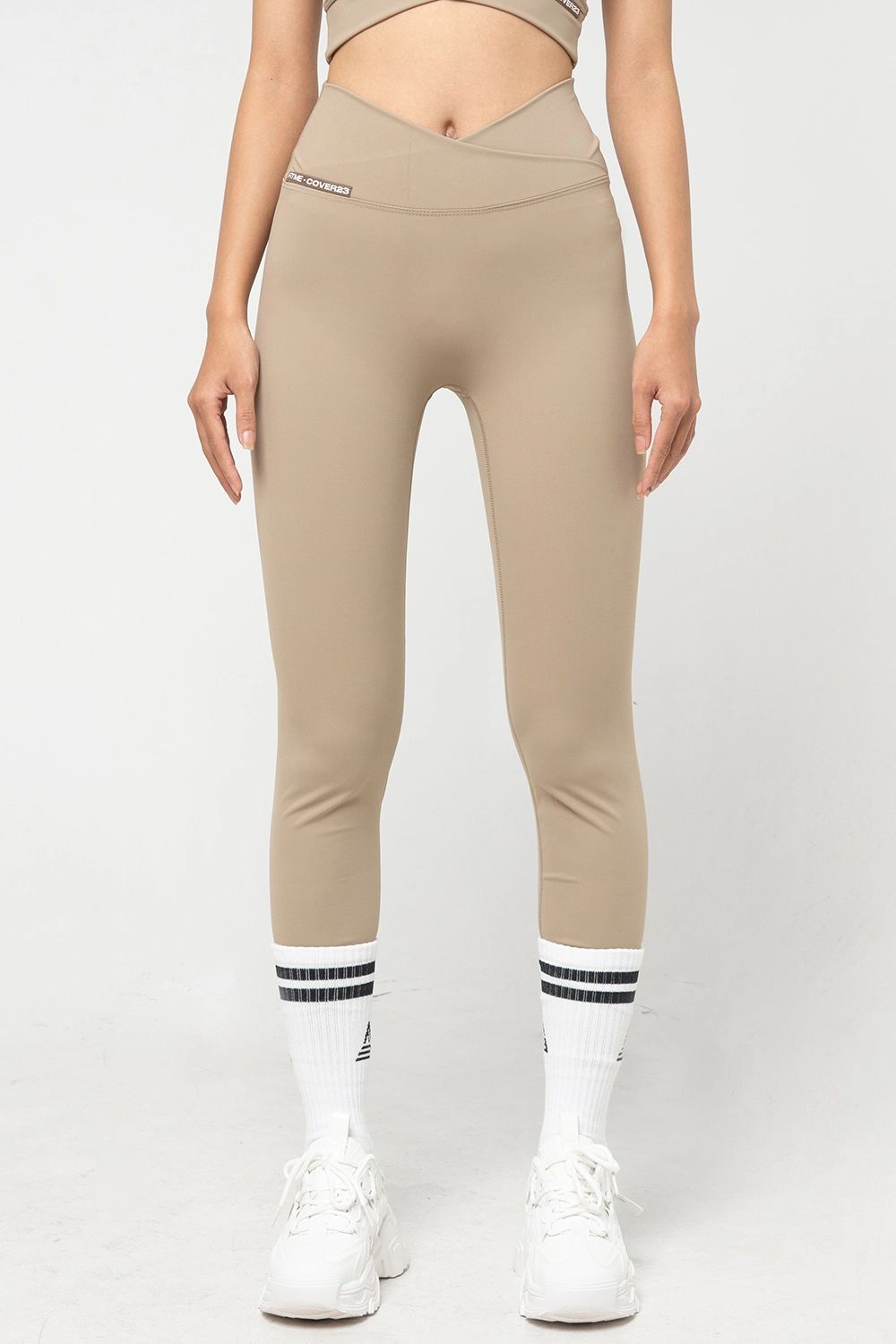 Quần legging dài tập gym cạp chéo Cover23 - Sand - Fitme Sportswear