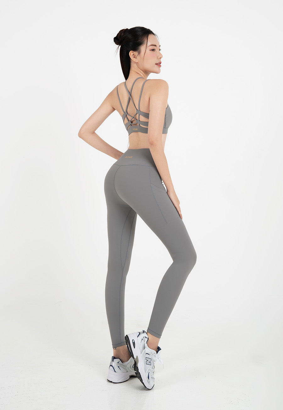 Quần legging nữ có túi Fitme Flow nâng mông Pocket QDPK - Dark Grey - Fitme Sportswear
