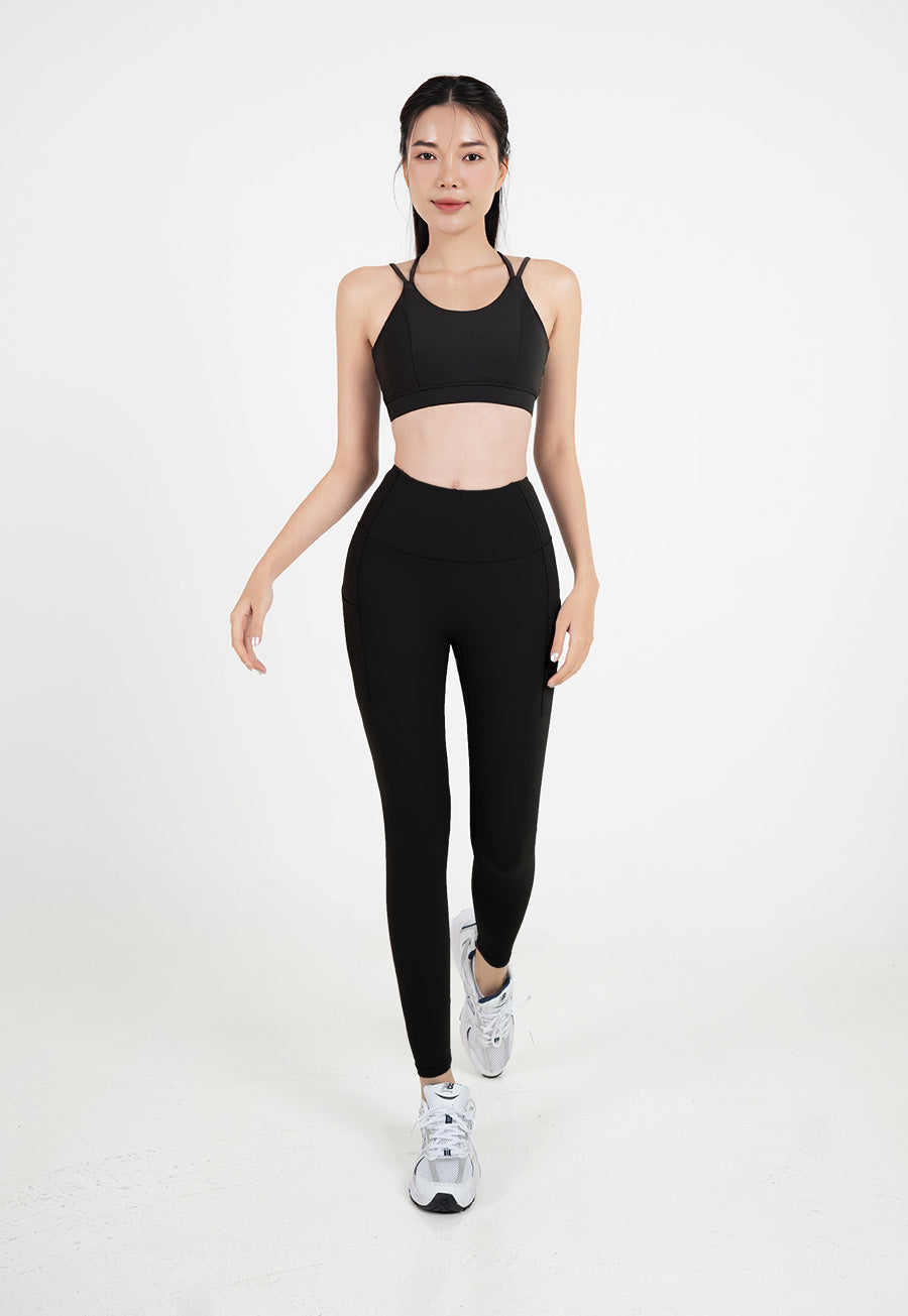 Quần legging nữ có túi Fitme Flow nâng mông Pocket QDPK - Đen - Fitme Sportswear