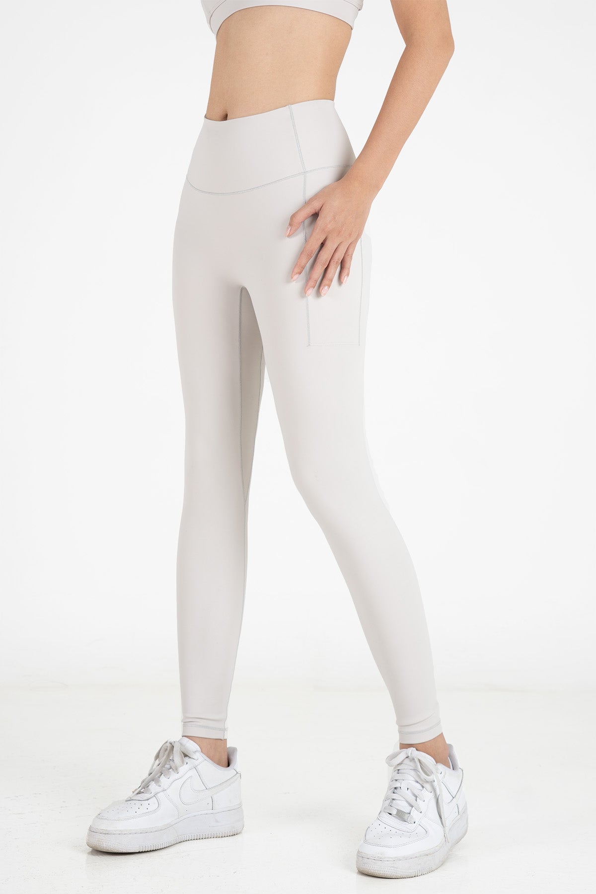 Quần legging nữ có túi Fitme Flow nâng mông Pocket QDPK - Light Grey - Fitme Sportswear