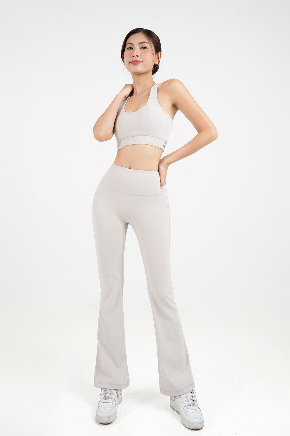Quần legging nữ ống loe Fitme Flow nâng mông QDOL - Light Grey - Fitme Sportswear