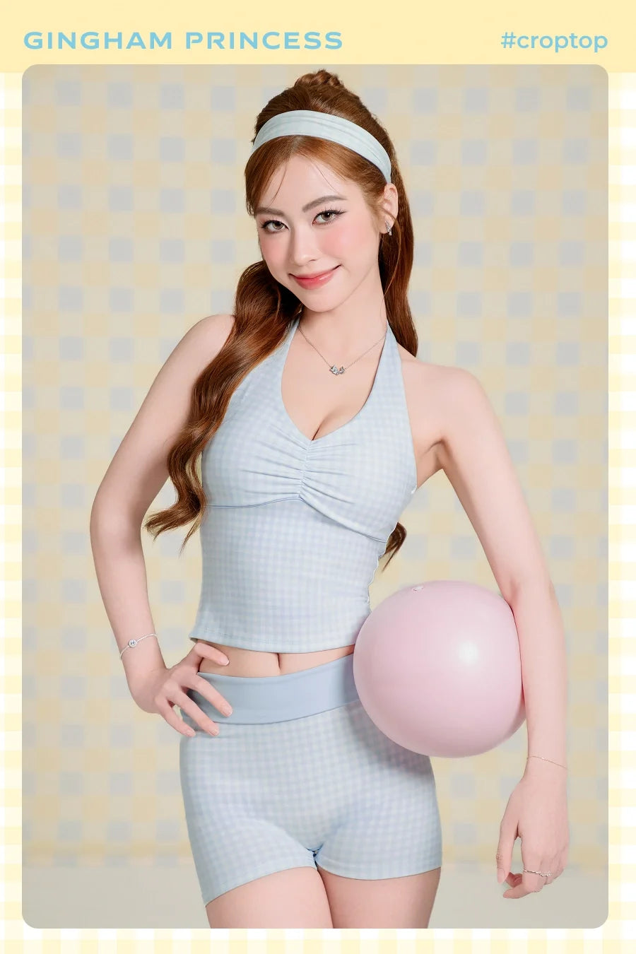 Áo bra thể thao mặc ngoài đi chơi được không — Áo bra Muse Gingham Fitme xanh pastel
