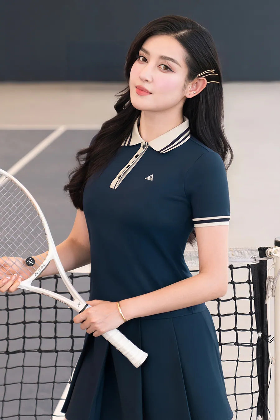 Áo polo pickleball nữ Fitme EMBER navy cổ be