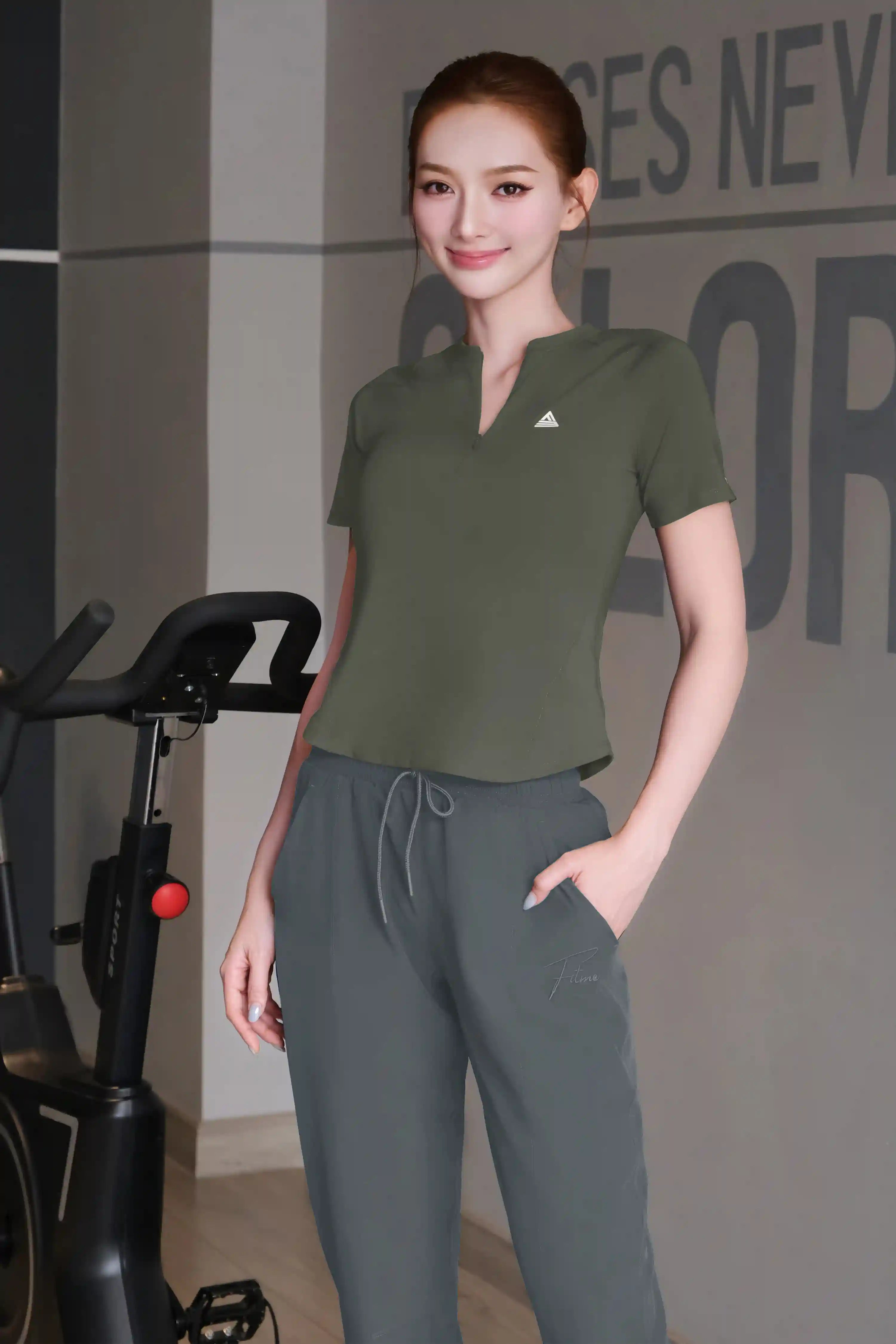 Áo thun tập gym yoga nữ Fitme SOFT ATSO01 Xanh Rêu