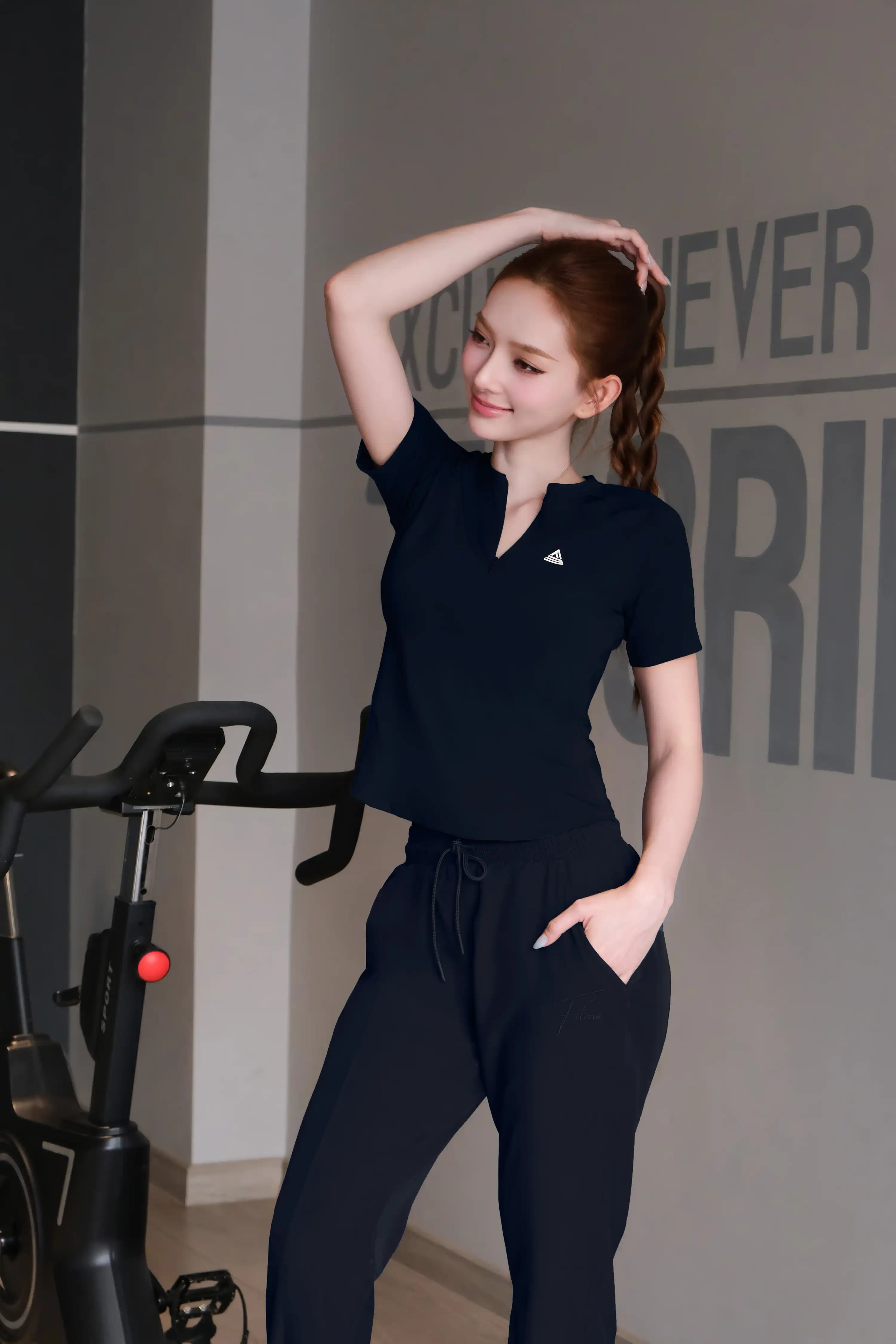 Áo thun tập gym yoga nữ Fitme SOFT ATSO01 Xanh Navy