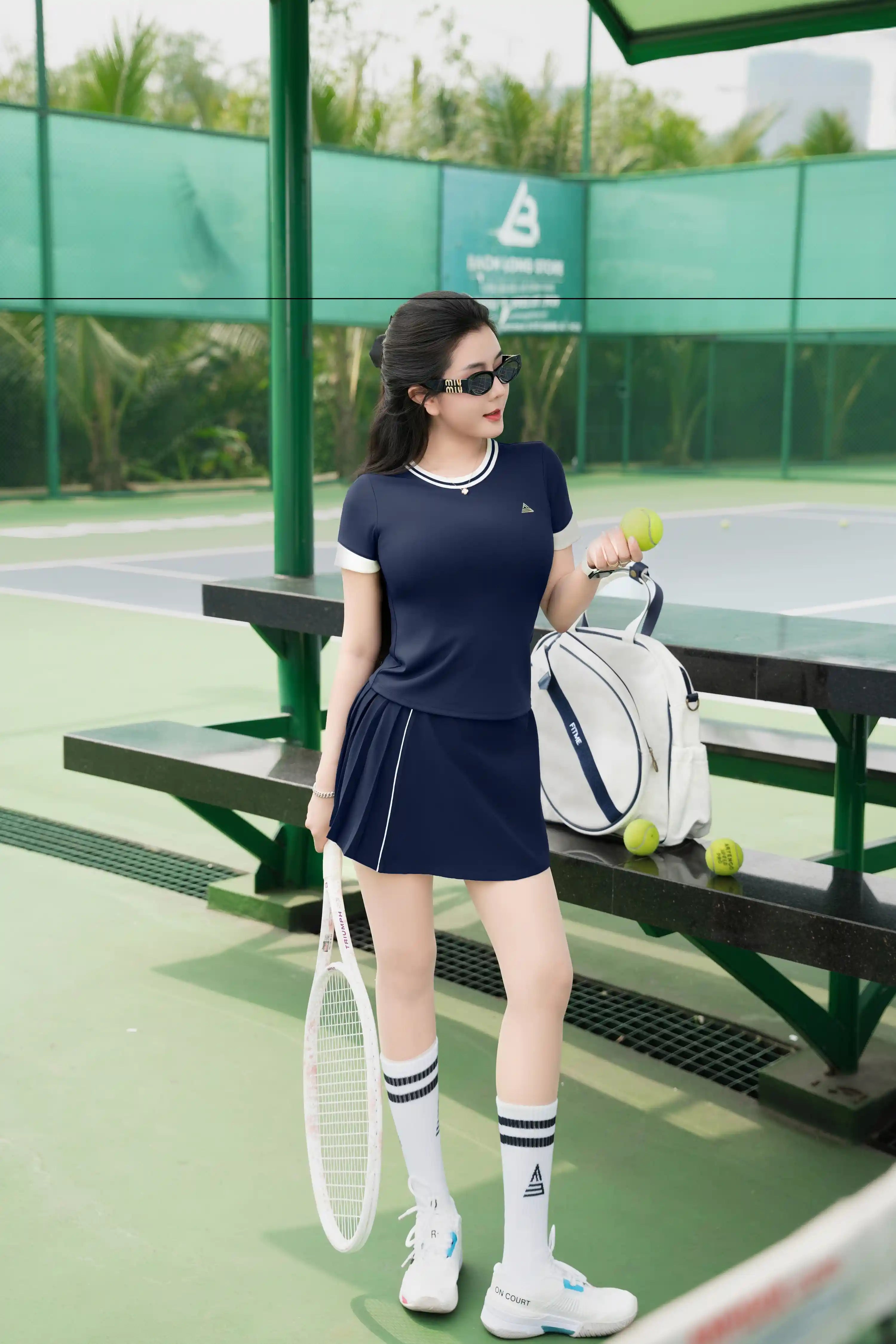 Áo polo tập pickleball tennis nữ ATGR01 Xanh