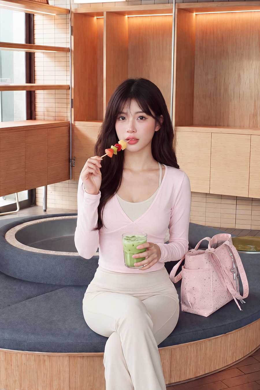 Áo thun dài tay cổ V Fitme Cloud ATCL01 Hồng pastel (Pre-order)