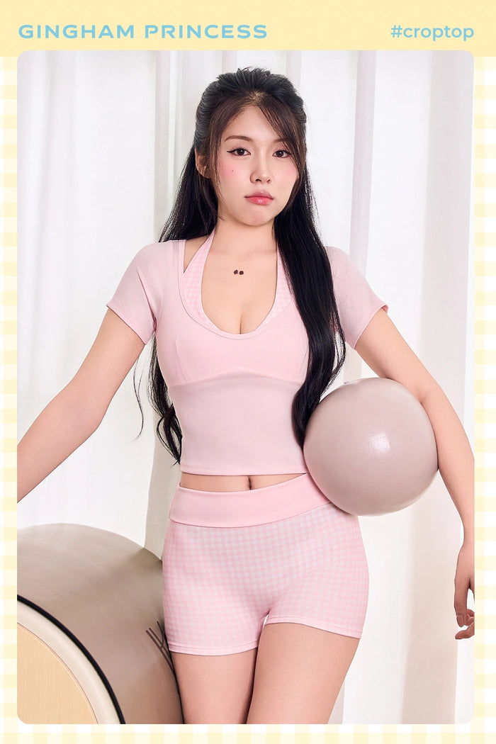 Áo thun Fitme Belle Gingham Princess ATSL01 - Hồng pastel - Fitme Sportswear
