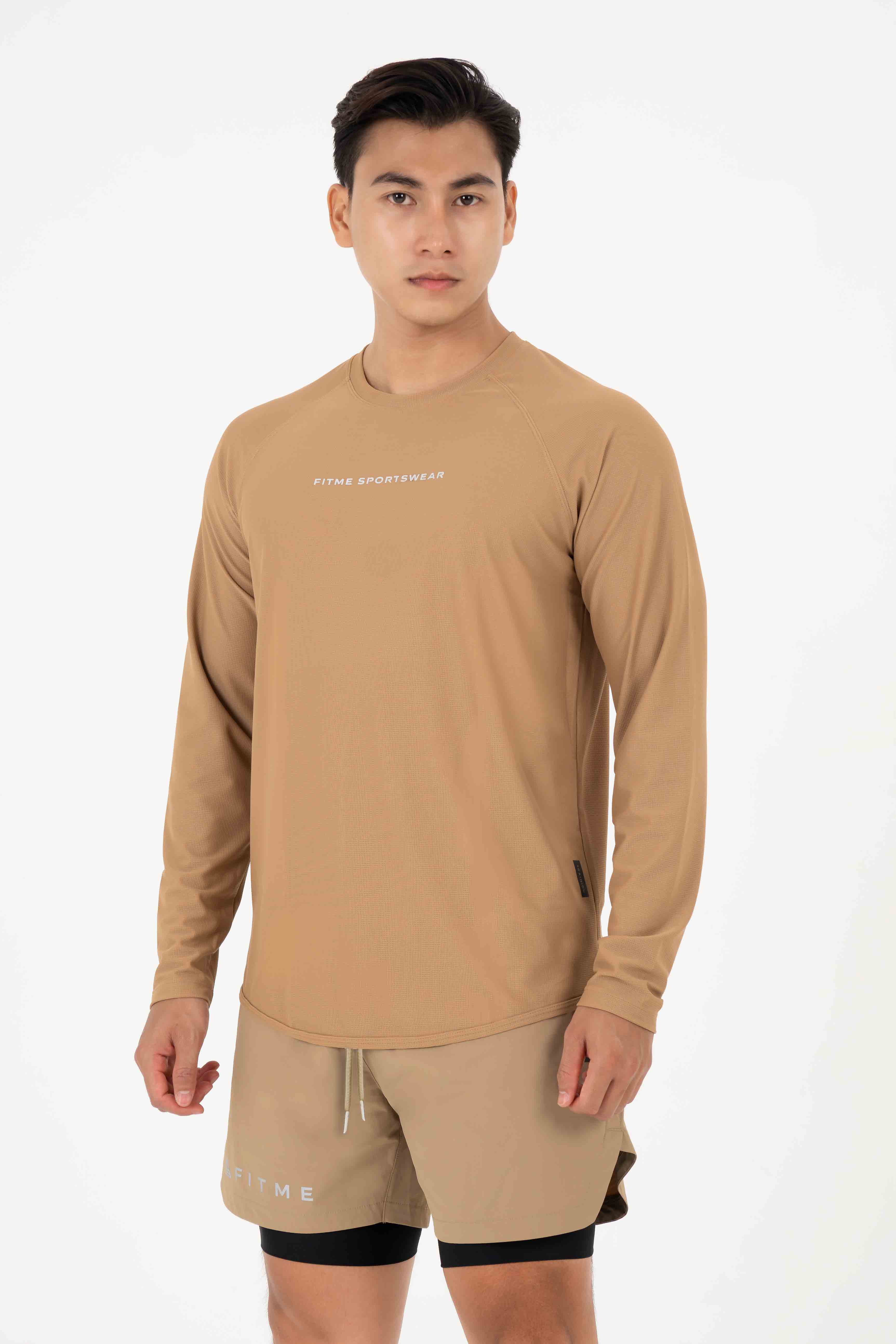 Áo tập gym nam tay dài Fitme Performance 2.0 form oversize - Khaki