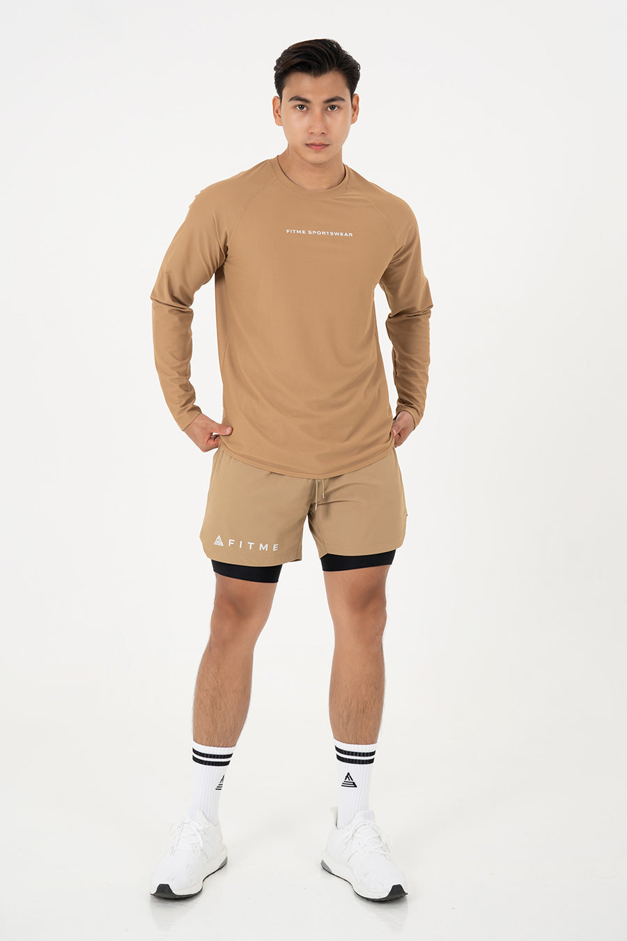 Áo tập gym nam tay dài Fitme Performance 2.0 form oversize - Khaki