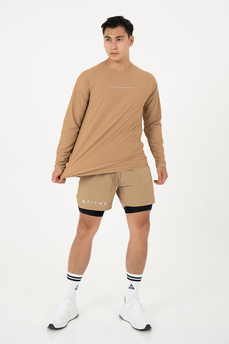 Áo tập gym nam tay dài Fitme Performance 2.0 form oversize - Khaki