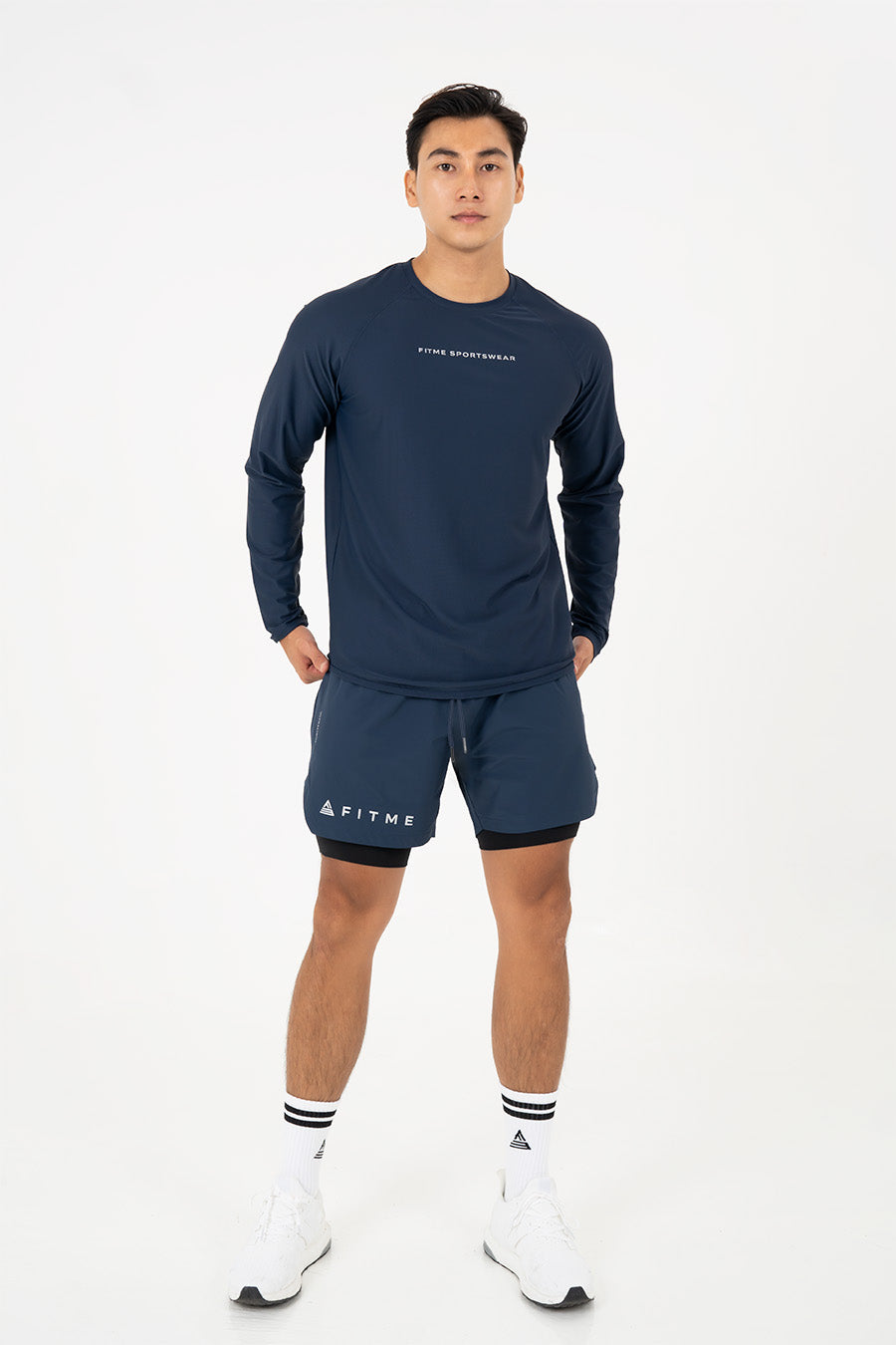 Áo tập gym nam tay dài Fitme Performance 2.0 form oversize - Navy