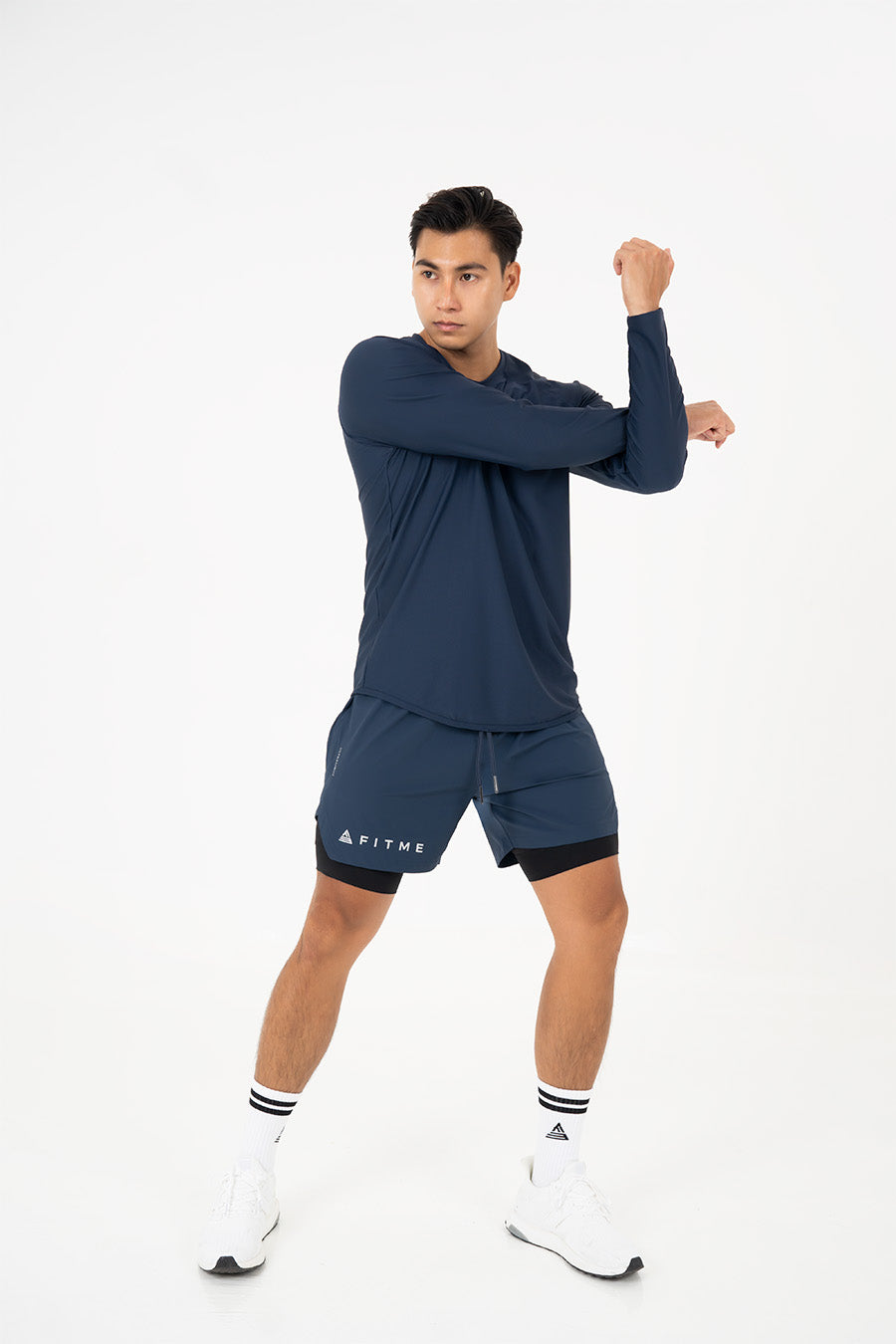 Áo tập gym nam tay dài Fitme Performance 2.0 form oversize - Navy