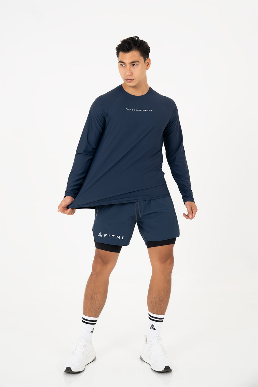 Áo tập gym nam tay dài Fitme Performance 2.0 form oversize - Navy