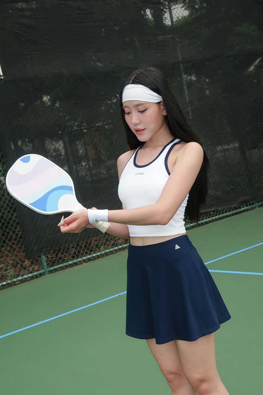 Áo croptop pickleball tennis nữ Fitme GOC - ACPV01 - Trắng viền Navy