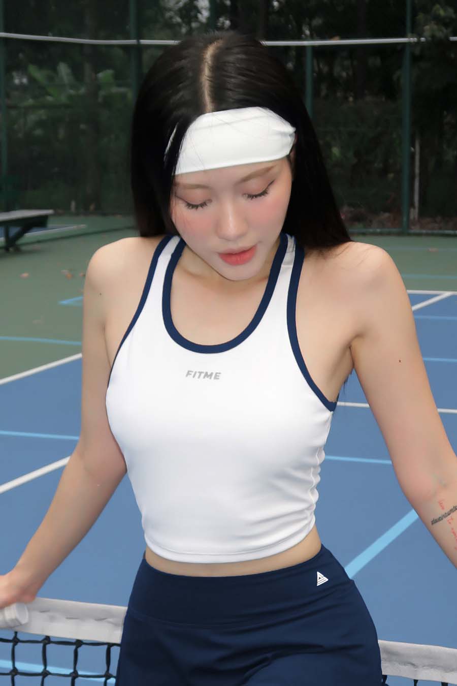 Áo croptop pickleball tennis nữ Fitme GOC - ACPV01 - Trắng viền Navy