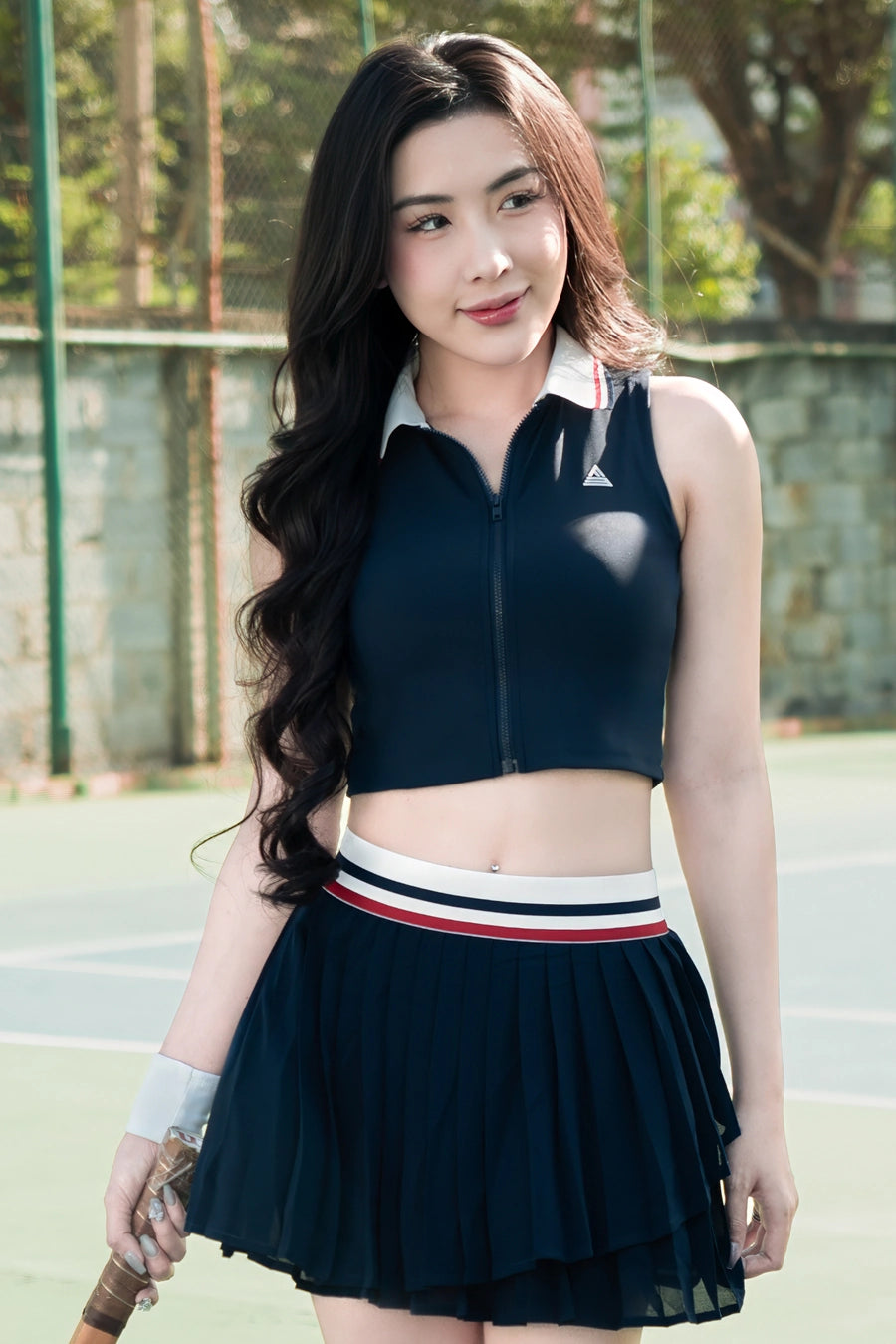 LUXE ACSP01 White Navy Collar Sleeveless Polo Shirt