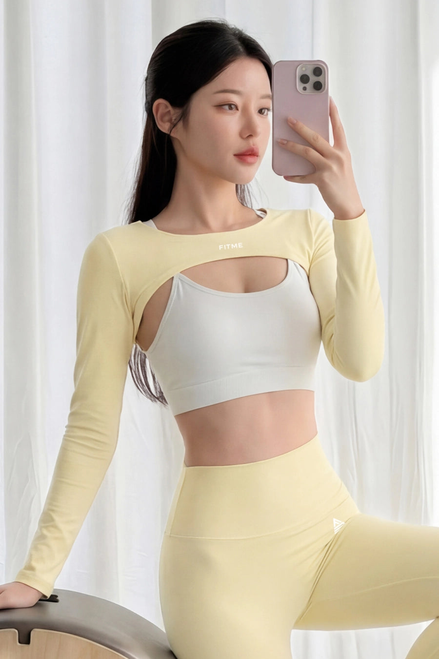 Áo tank dài tay tập pilates Fitme Bloom ATBL02 - Vàng pastel