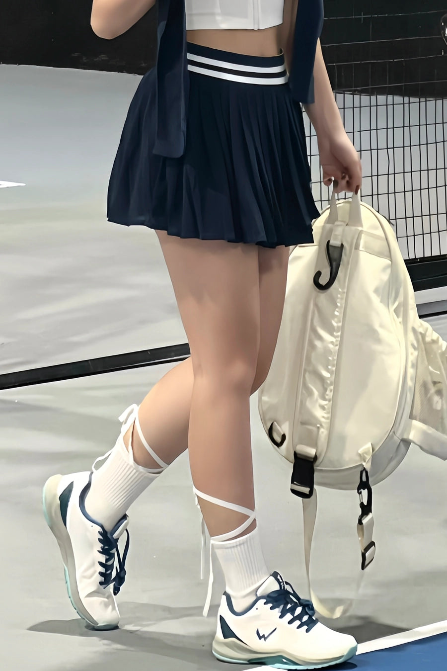 SOLEIL VVSP01 White Navy Belt Three-Layer Skirt