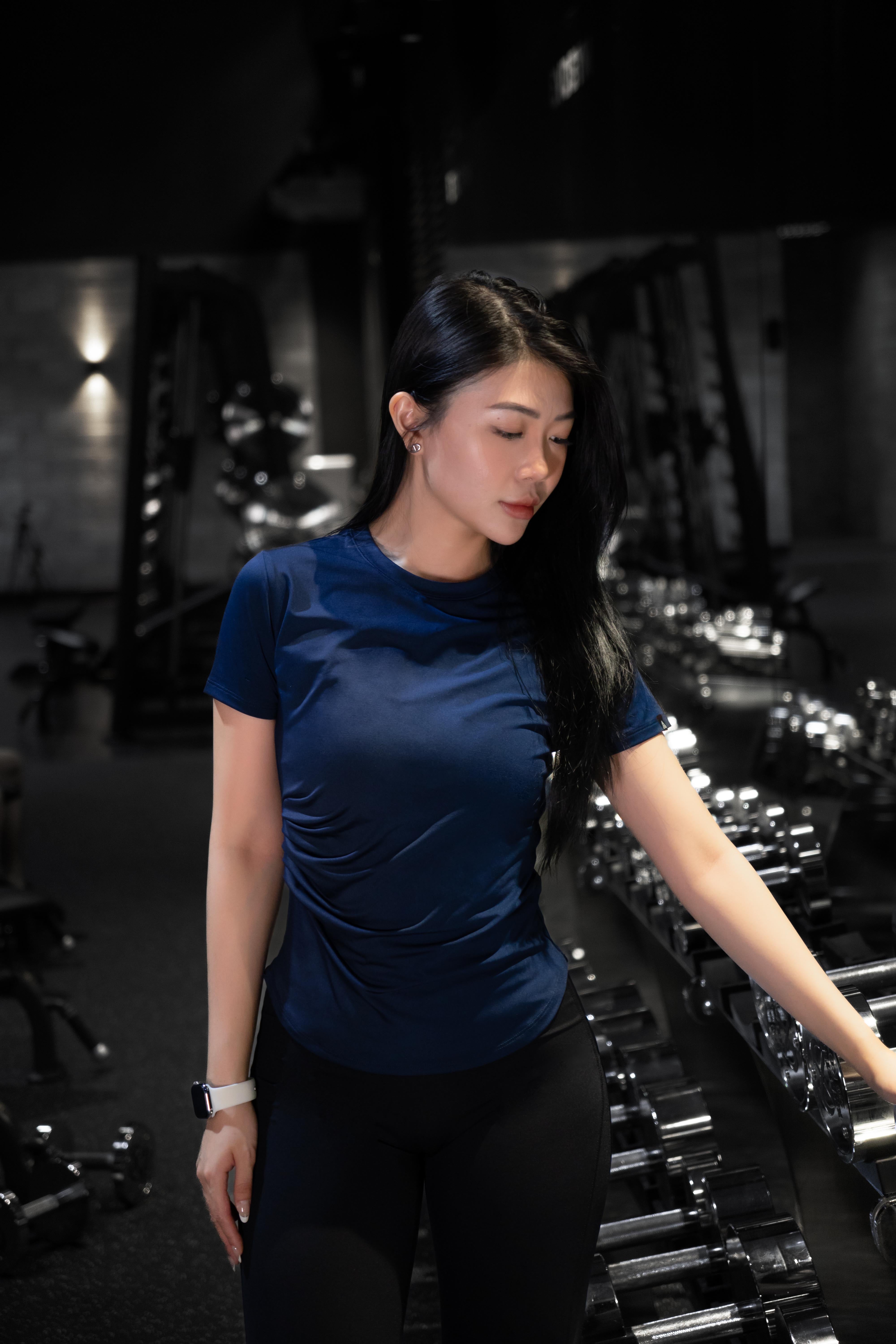 Áo thun gym nữ Fitme xếp ly - ATXL01 - Navy