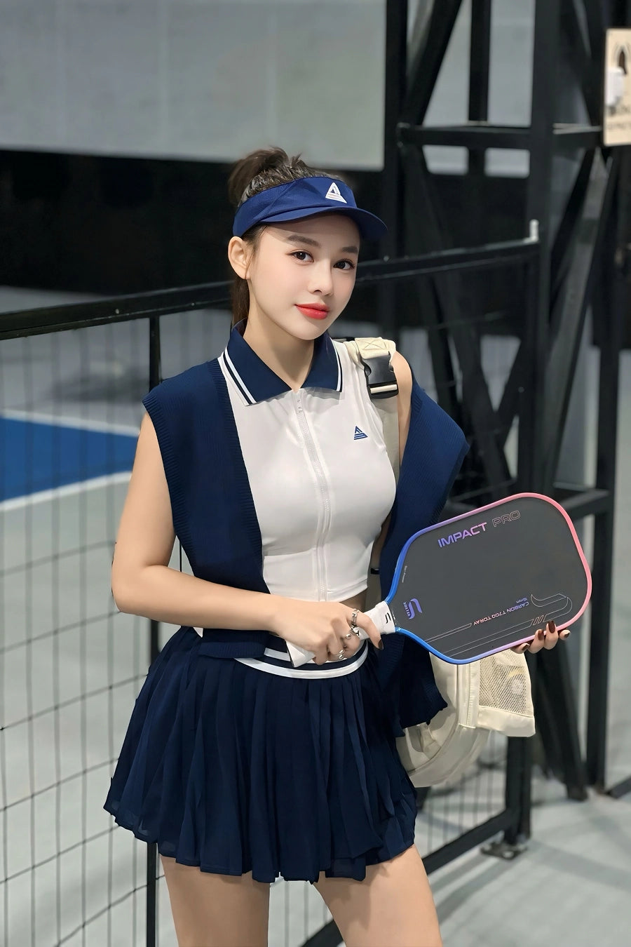 SOLEIL VVSP01 White Navy Belt Three-Layer Skirt