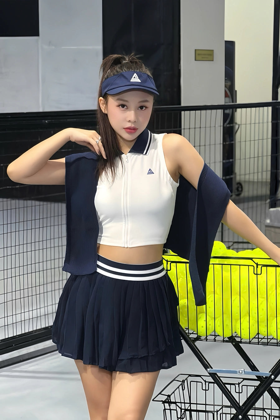 SOLEIL VVSP01 White Navy Belt Three-Layer Skirt