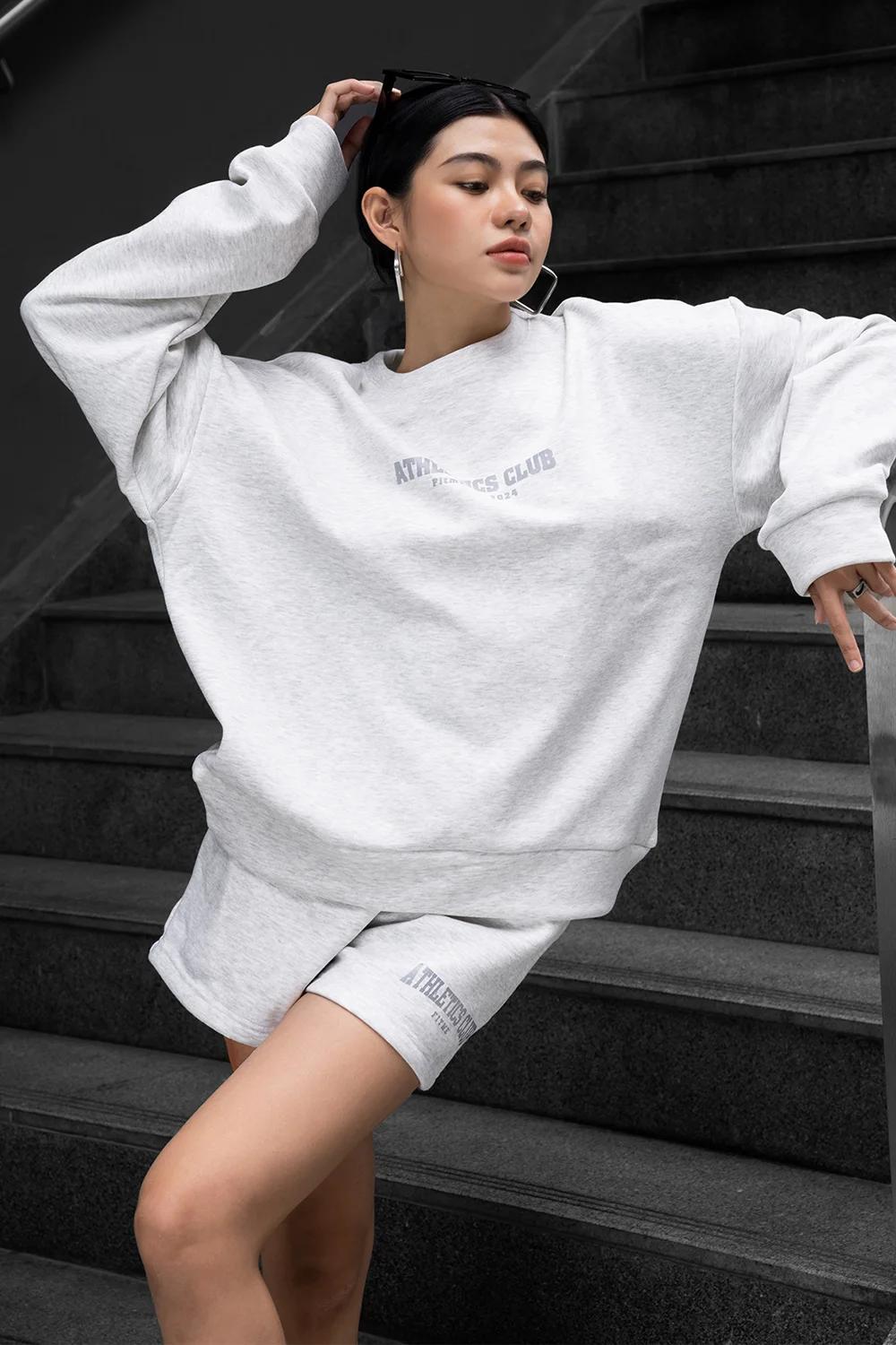 Áo sweater unisex nỉ lông dày dặn - Melange Grey